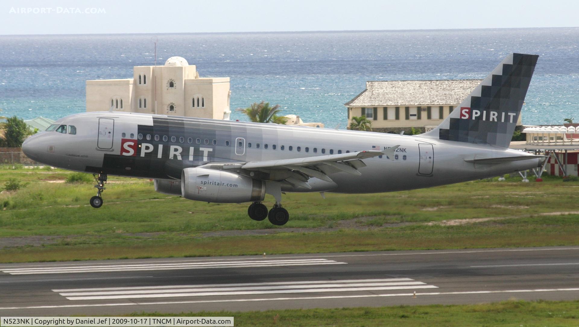 N523NK, 2006 Airbus A319-132 C/N 2898, Landing at TNCM.
