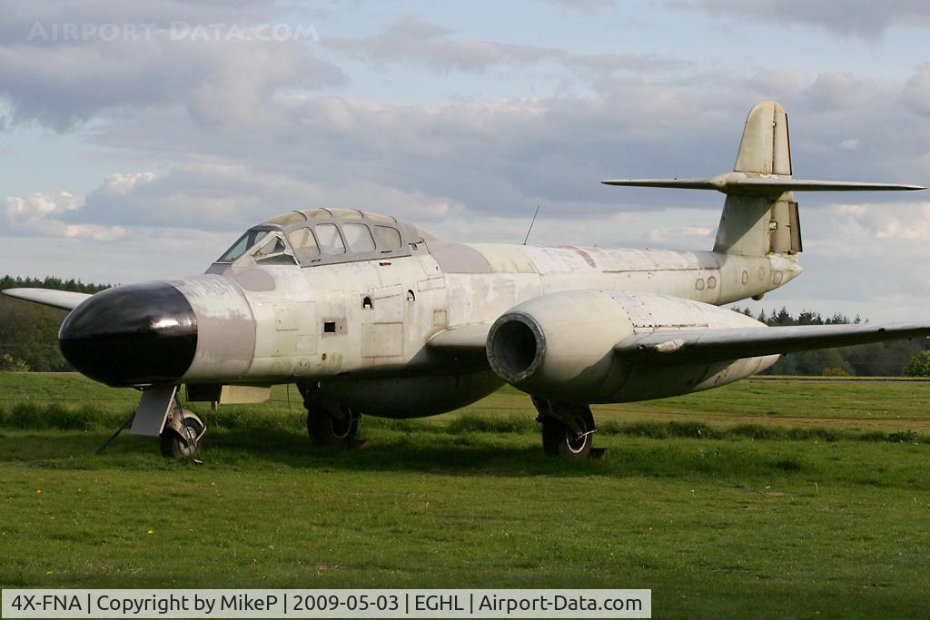 4X-FNA, 1953 Gloster Meteor NF.13 C/N 5616, Composite frame preserved at Lasham.