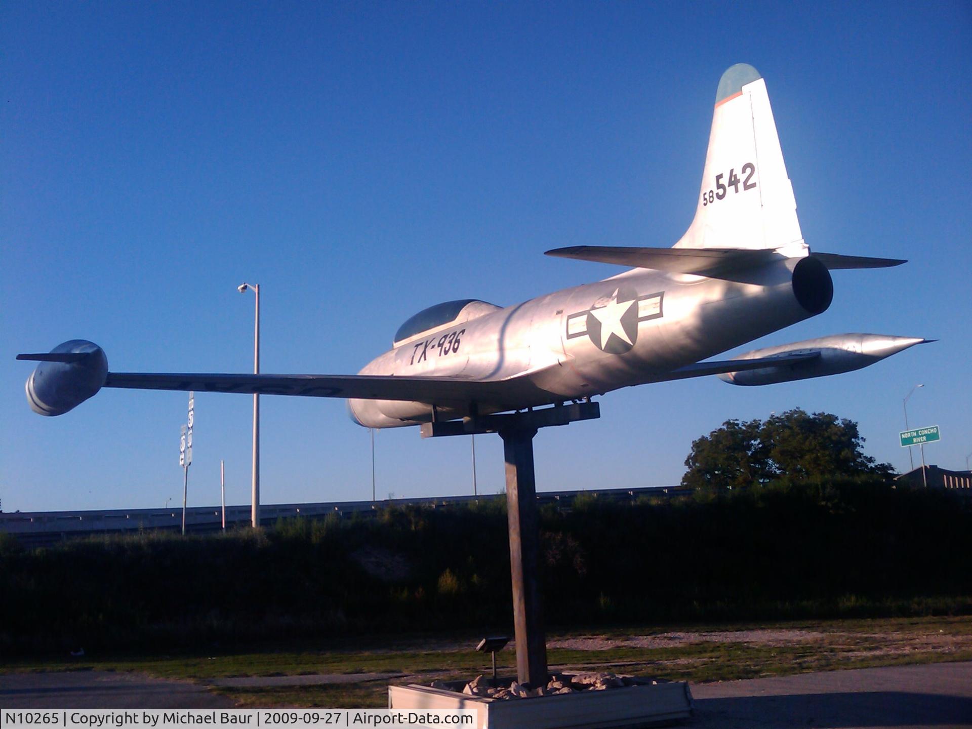 N10265, 1958 Lockheed T-33A Shooting Star C/N 580-1511, T-33A tail 58-0542 aka N10265, mounted outside the JROTC Gen C Powell Hall on Hwy 67 in San Angelo TX