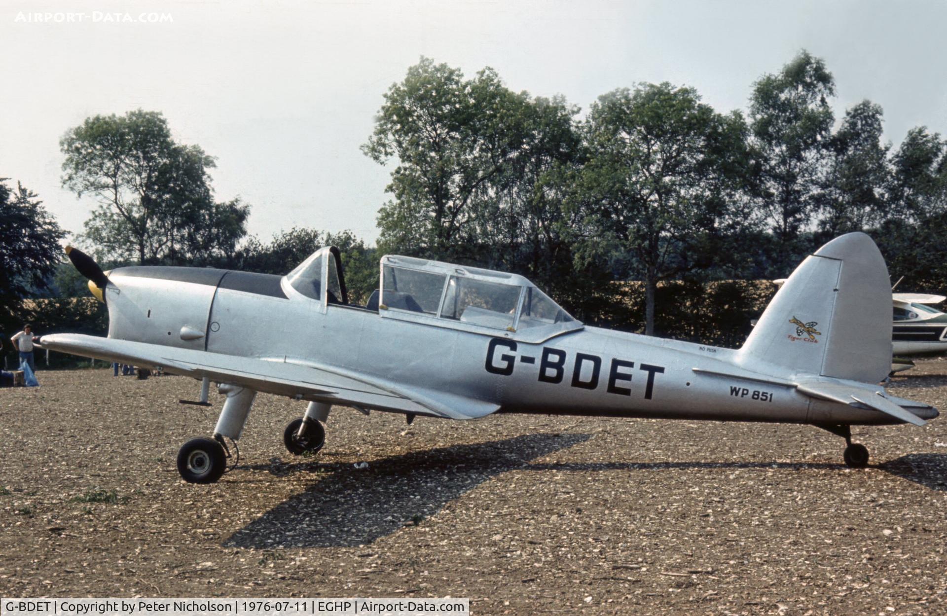 G-BDET, 1952 De Havilland DHC-1 Chipmunk T.10 C/N C1/0736, Former Chipmunk T.10 WP 851, later to become PH-ZWA, was displayed at the 1976 Popham Fly-In.