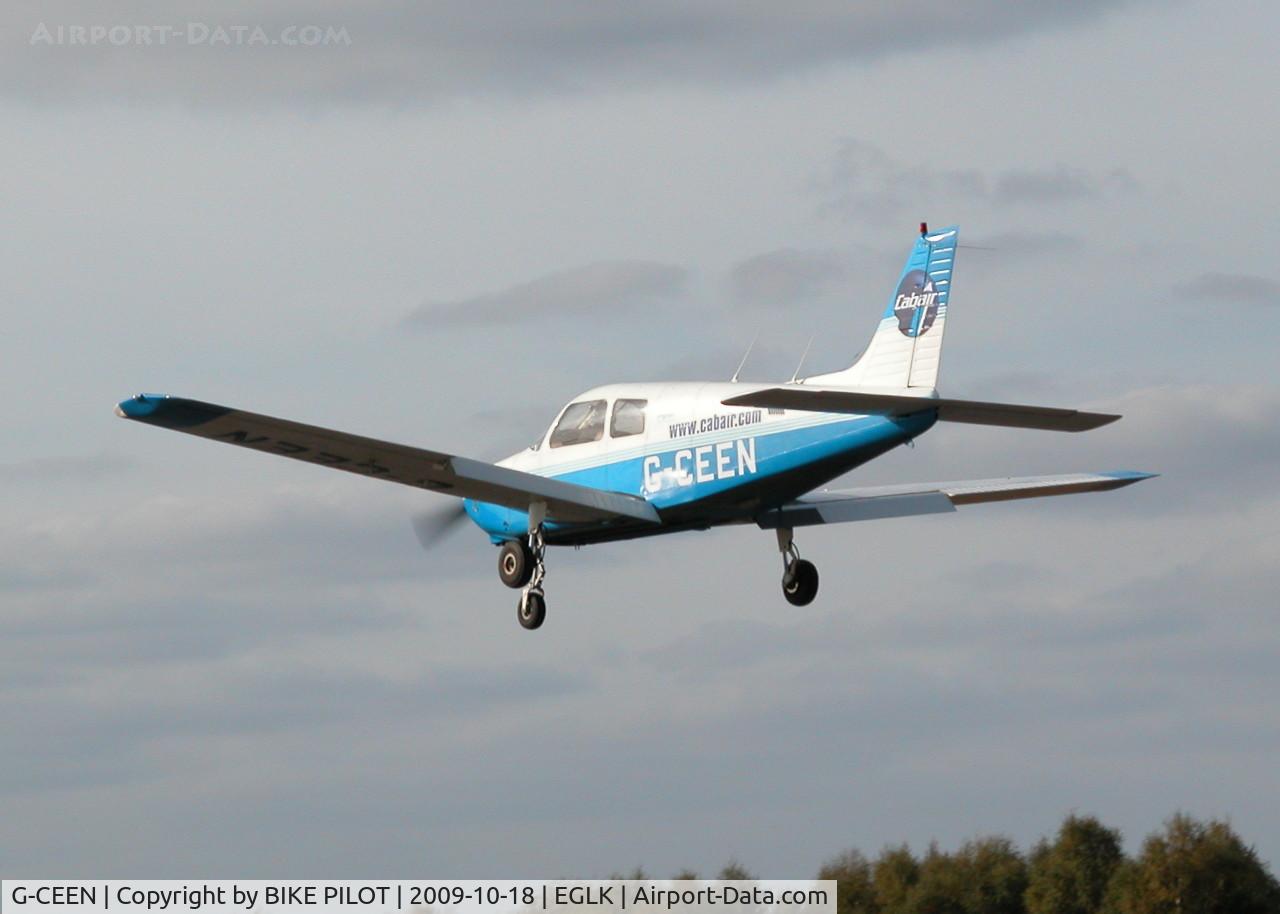 G-CEEN, 1990 Piper PA-28-161 Cadet C/N 2841293, OVER THE FENCE FOR RWY 25