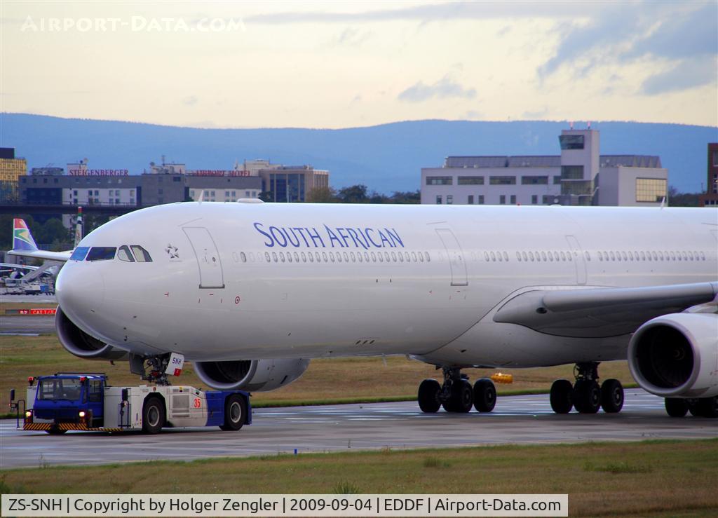 ZS-SNH, 2005 Airbus A340-642 C/N 626, After a long distance night ride from Johannesburg