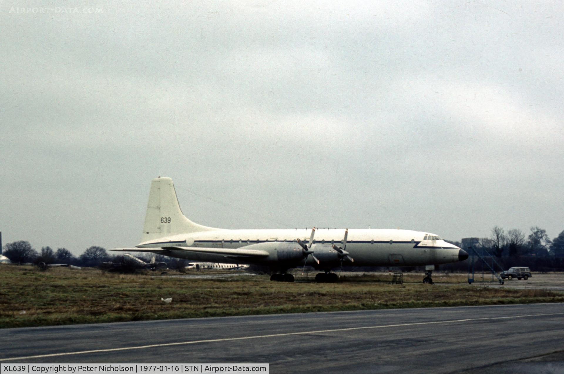 XL639, 1960 Bristol Britannia C.1 (175 Britannia 253F) C/N 13448, Britannia C.1 XL 639 seen at Stansted in January 1977 became EI-BDC and later G-BRAC