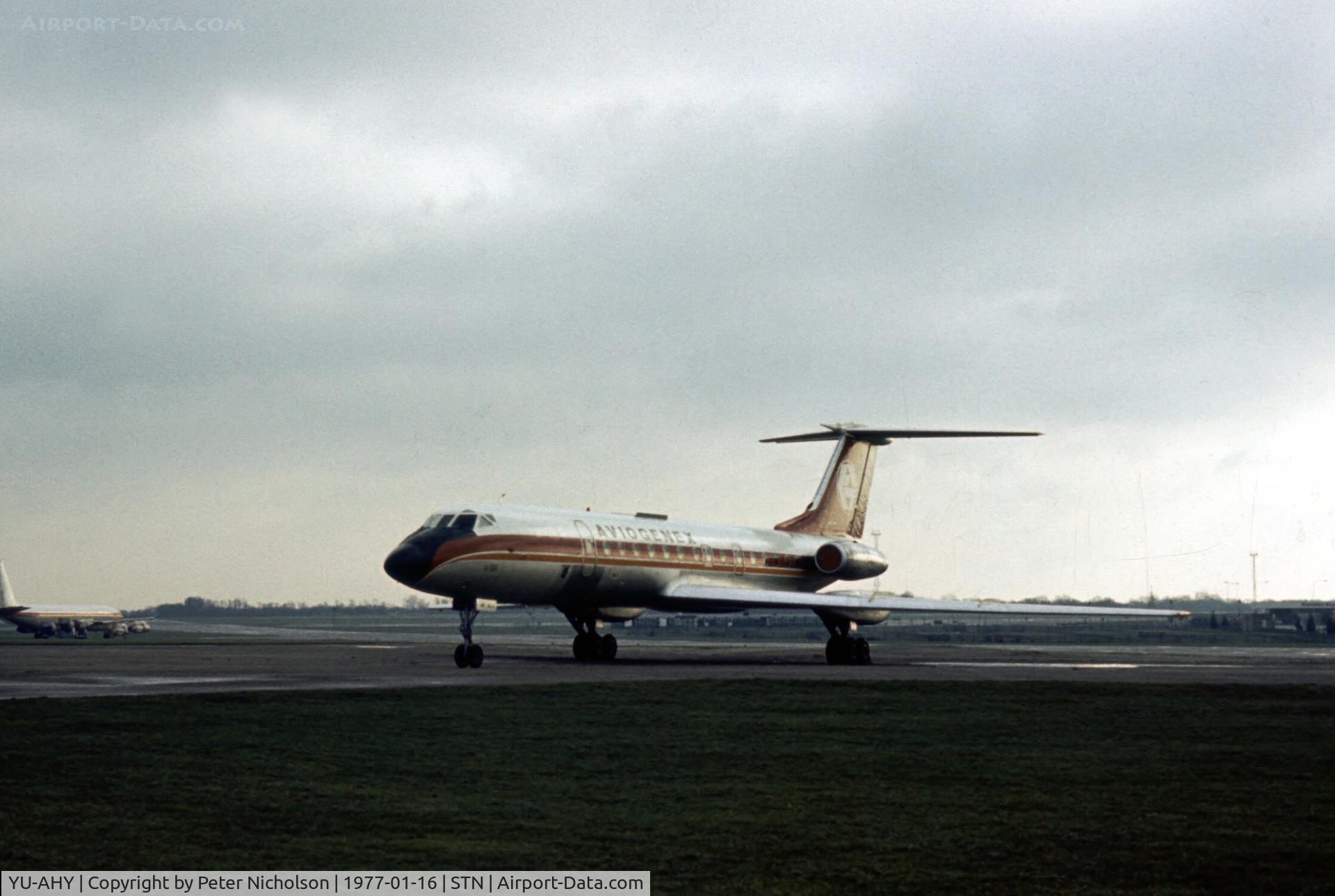 YU-AHY, 1971 Tupolev Tu-134A C/N 1351204, Tu-134A Crusty of Aviogenex seen at Stansted in January 1977.