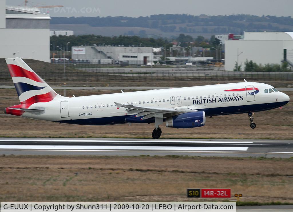 G-EUUX, 2008 Airbus A320-232 C/N 3550, Landing rwy 14R