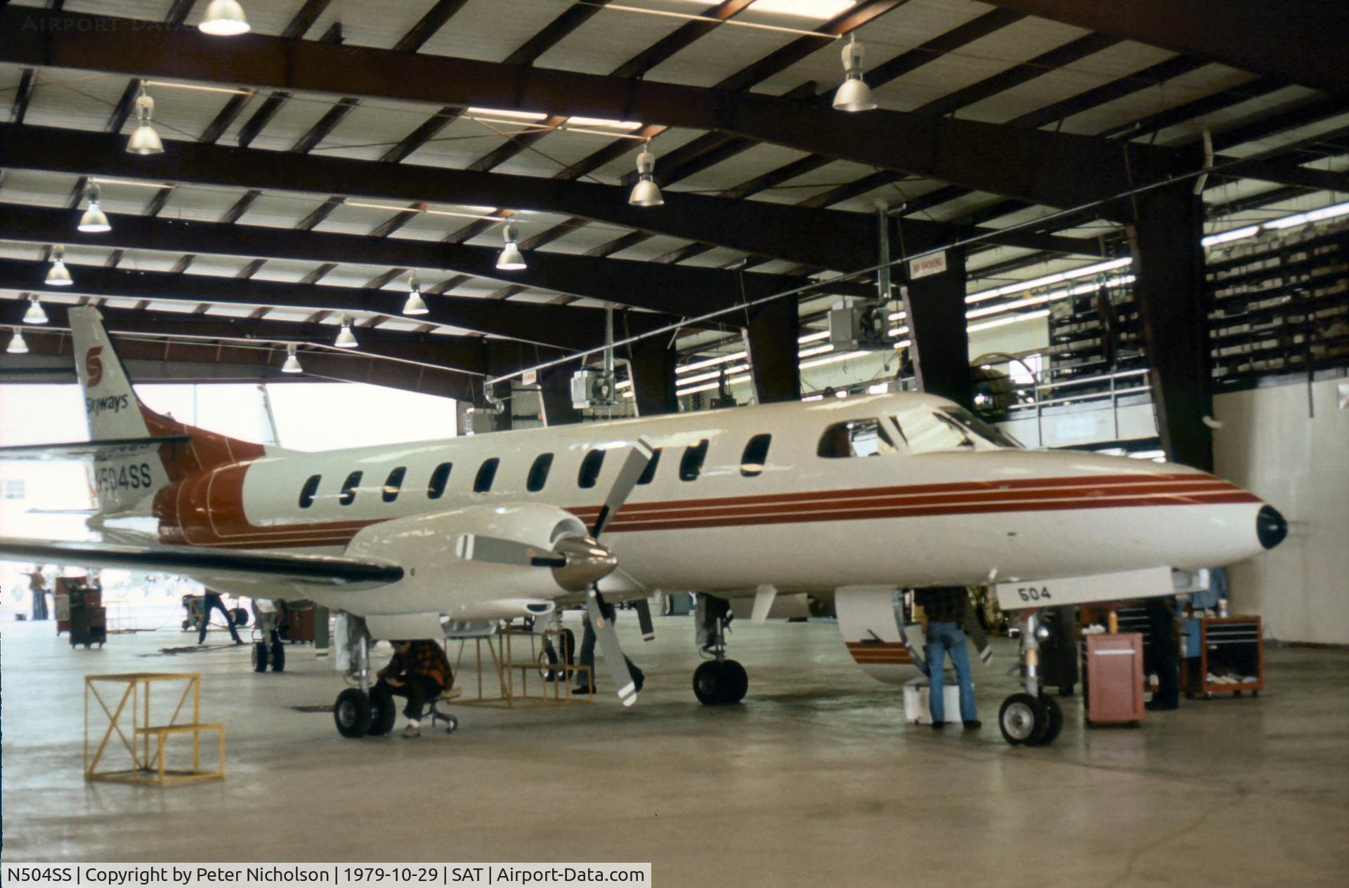 N504SS, Swearingen SA226TC C/N TC310, Metro II for Skyways seen at the Swearingen Flight Test Area at San Antonio in October 1979.