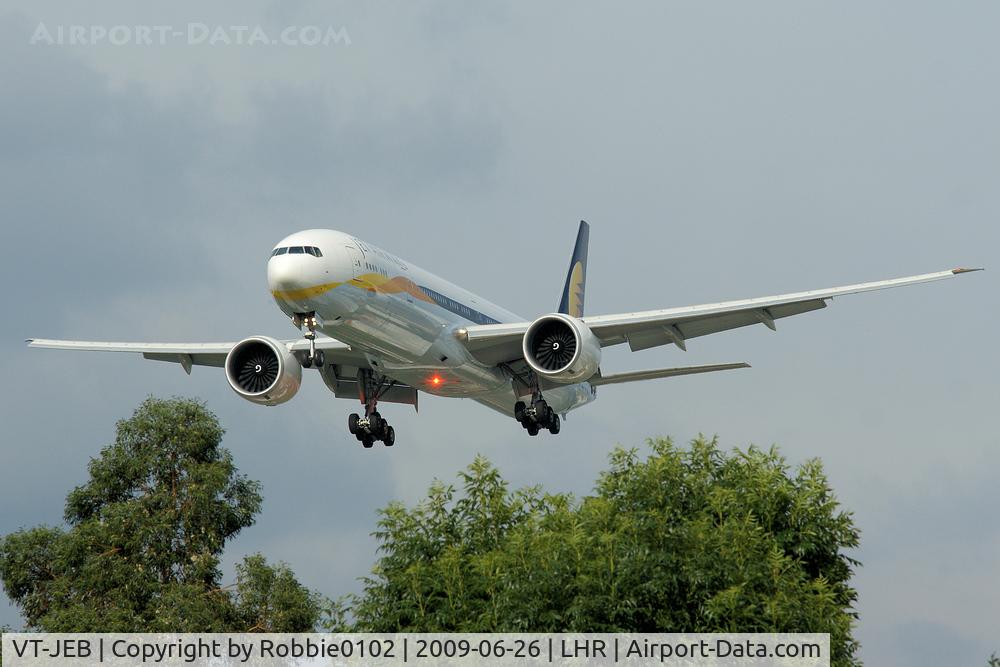 VT-JEB, 2007 Boeing 777-35R/ER C/N 35158/637, Over the trees at Hatton Cross