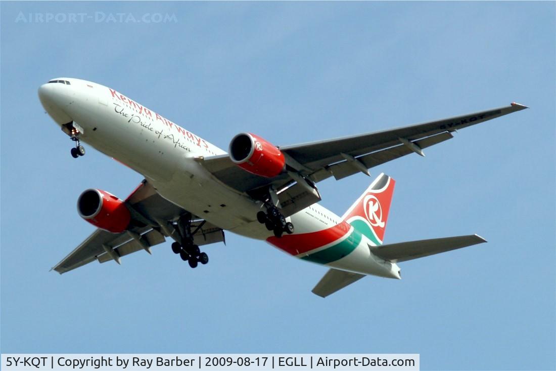 5Y-KQT, 2005 Boeing 777-2U8/ER C/N 33682, Boeing 777-2U8ER [33682] (Kenya Airways) Home~G 17/08/2009. On approach 27R Heathrow.