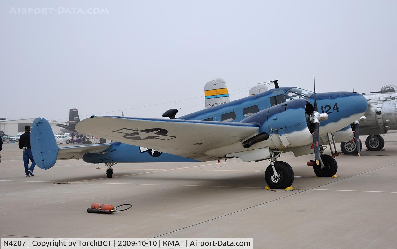 N4207, 1943 Beech UC-45J (RC-45J/SNB-5P/AT-7) Expeditor Expeditor C/N 4664, Photo Reconaissance version of the military Twin Beech on th static ramp during Airsho 09.