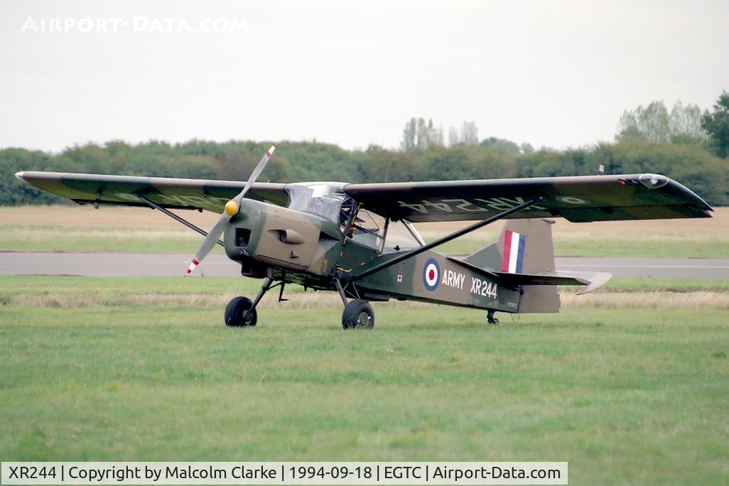 XR244, 1962 Auster AOP.9 C/N B5/10/181, Auster AOP 9 belonging to the Army Air Corps Historic Flight and seen here at Cranfield's Air Show and Helifest in 1994.