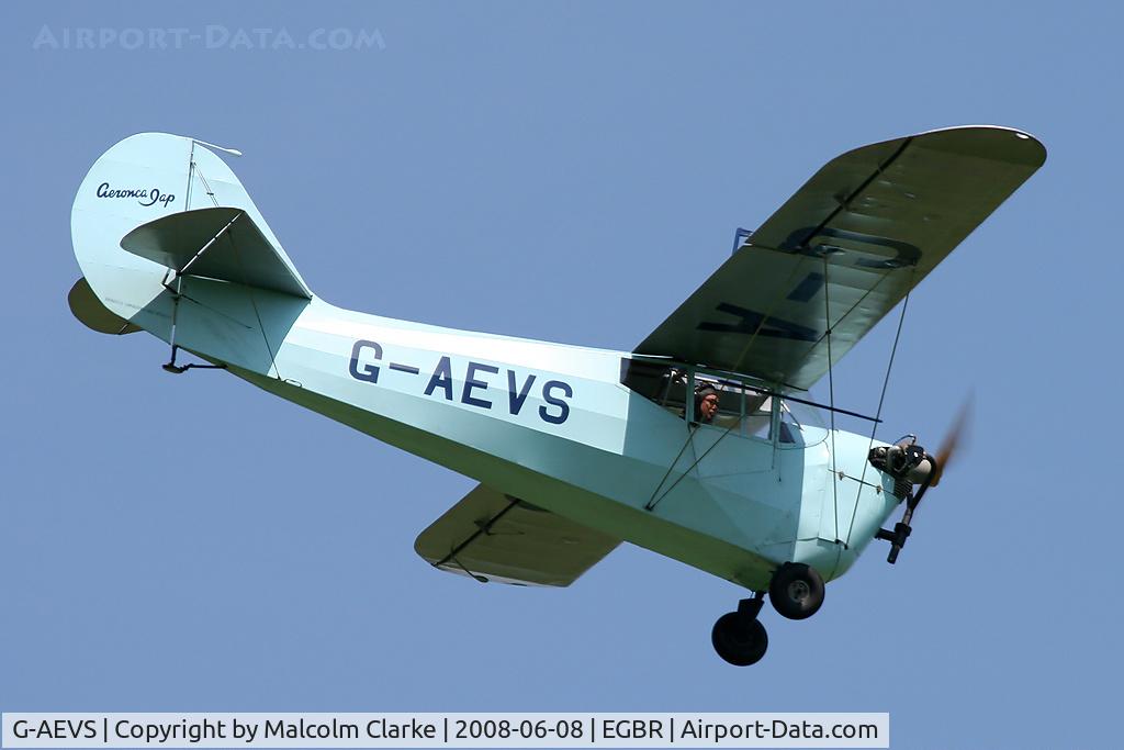 G-AEVS, 1937 Aeronca 100 C/N AB114, AERONCA 100. A popular subject at every Real Aeroplane Company event and seen here at Breighton's Auster Fly-In & 'At Home Day'.