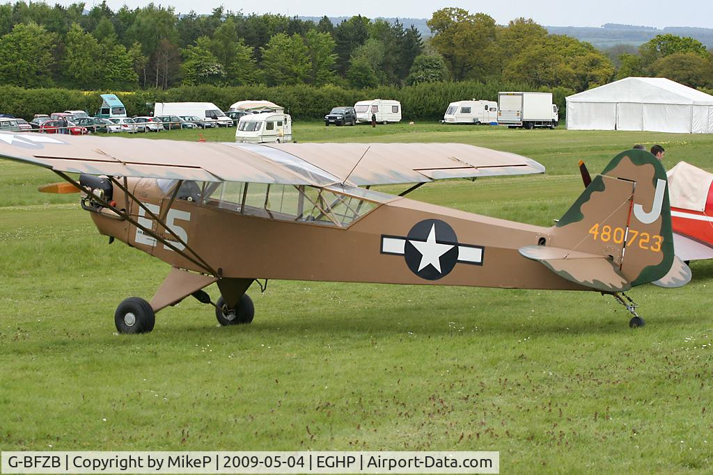 G-BFZB, 1947 Piper L-4J Grasshopper (J3C-65D) C/N 13019, Pictured during the 2009 Popham AeroJumble event.