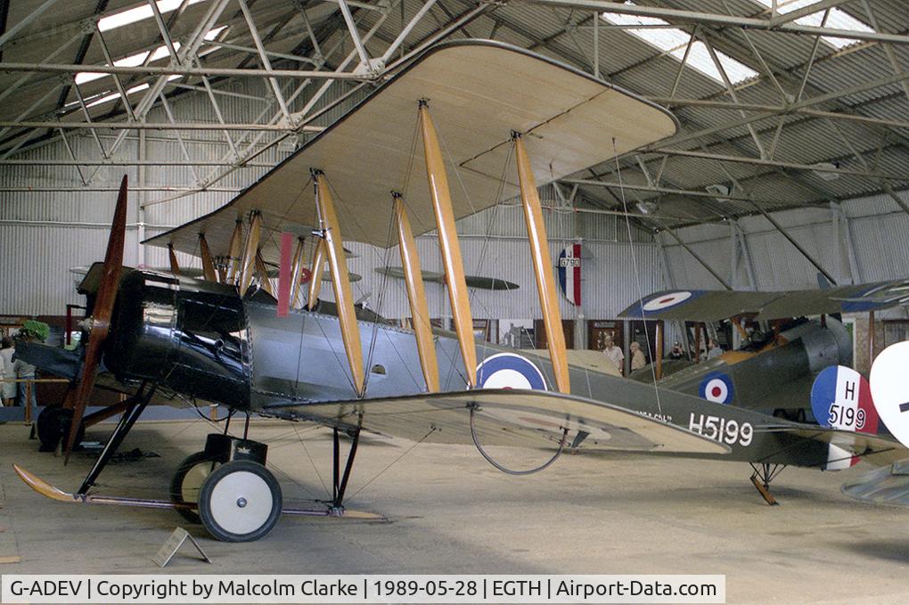 G-ADEV, 1918 Avro 504K C/N R3/LE/61400, AVRO 504K. Built in 1918 and flown as H5199 of the Royal Air Force. Seen at The Shuttleworth Trust, Old Warden, UK.