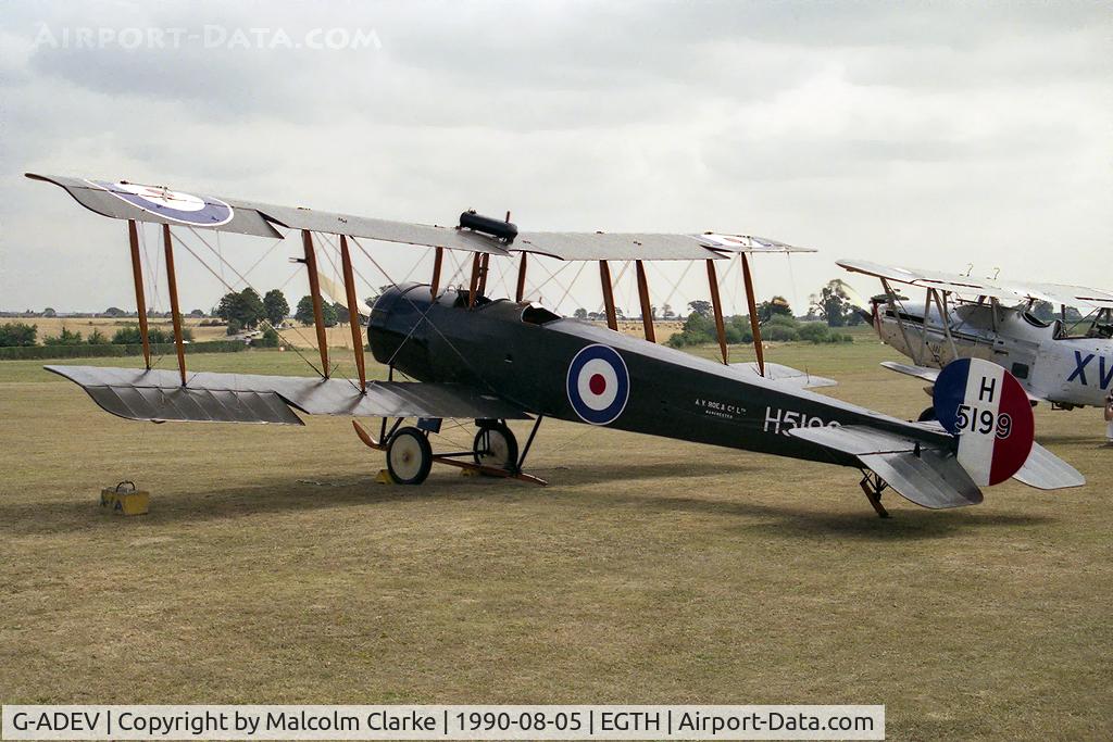 G-ADEV, 1918 Avro 504K C/N R3/LE/61400, AVRO 504K. Built in 1918 and flown as H5199 of the Royal Air Force. Seen at The Shuttleworth Trust, Old Warden, UK.