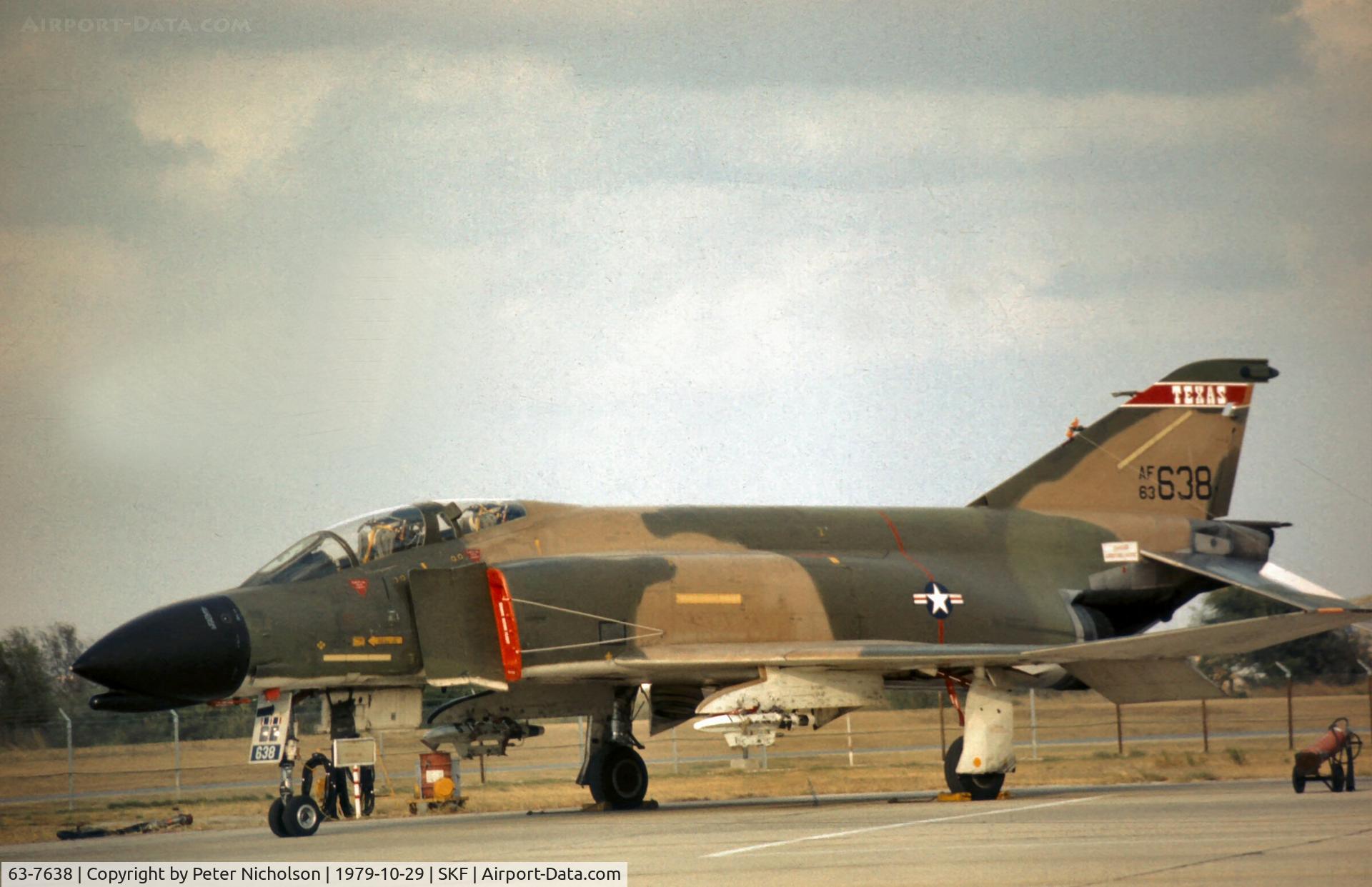 63-7638, 1963 McDonnell F-4C Phantom II C/N 734, Another of 182nd Tactical Fighter Squadron's Phantoms seen at Kelly AFB in October 1979.