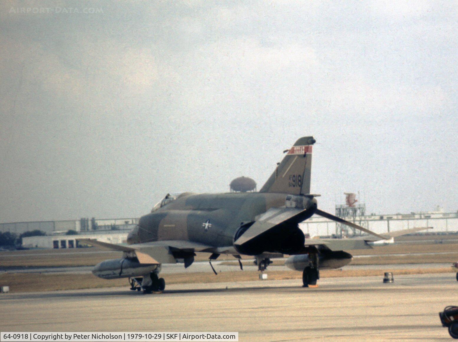 64-0918, 1964 McDonnell F-4C Phantom II C/N 1387, F-4C Phantom of 182nd Tactical Fighter Squadron Texas ANG seen at Kelly AFB in October 1979.