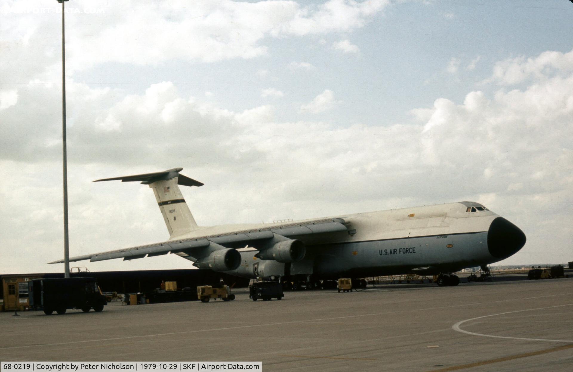 68-0219, 1968 Lockheed C-5A Galaxy C/N 500-0022, C-5A Galaxy of 443rd Military Airlift Wing seen at Kelly AFB in October 1979.