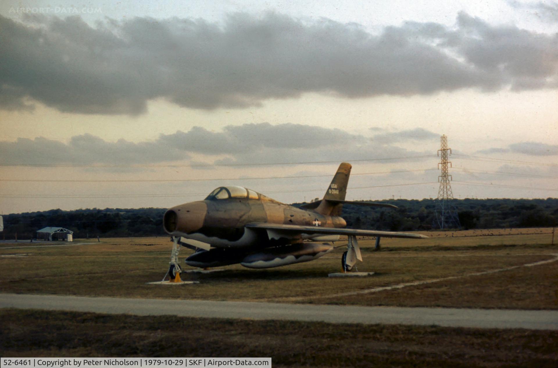 52-6461, 1952 Republic F-84F Thunderstreak C/N Not found 52-6461, F-84F Thunderstsreak seen in the Military Police compound at Lackland AFB in October 1979.