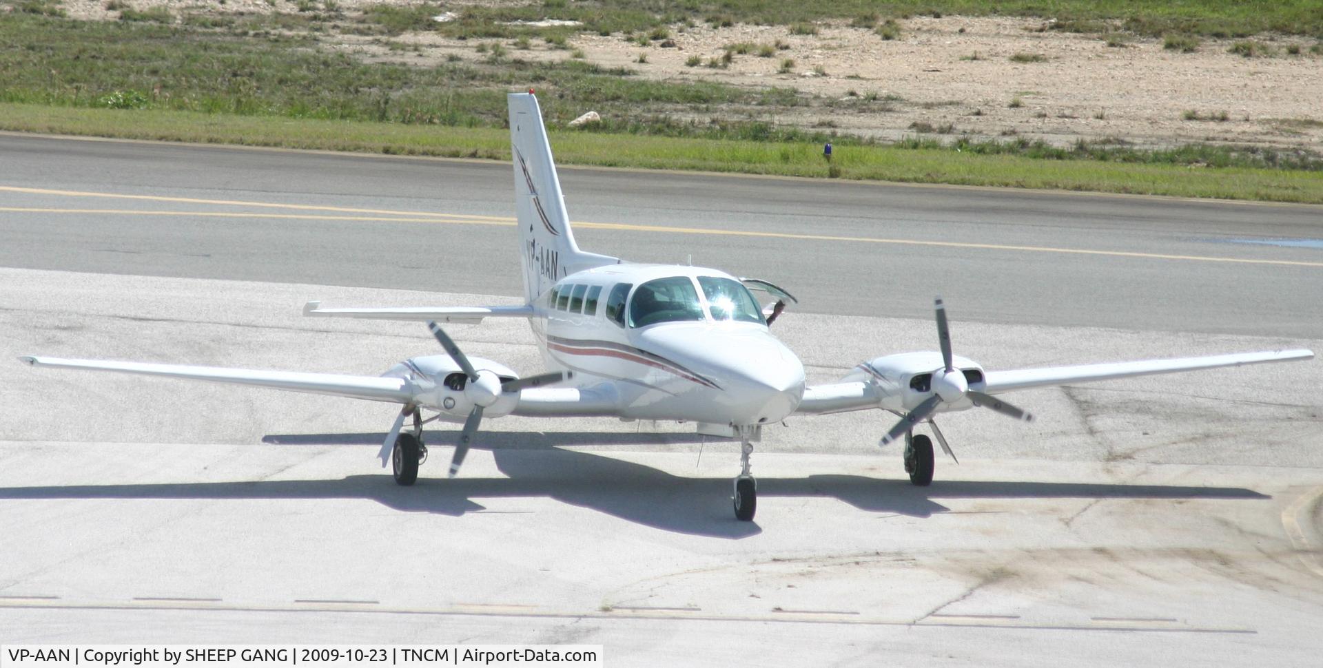 VP-AAN, 1979 Cessna 402C Businessliner C/N 402C0029, entering the cargo ramp
