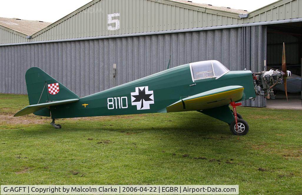 G-AGFT, 1941 Avia (Lombardi) FL3 C/N 176, AVIA FL3. A very rare aircraft built in 1941 by A.V.I.A. (Anonima Vercellese Industria Aeronautica) in Vercelli, North Italy. It had its first post restoration flight at Breighton earlier this year after legal wrangling re its Croatian military markings.
