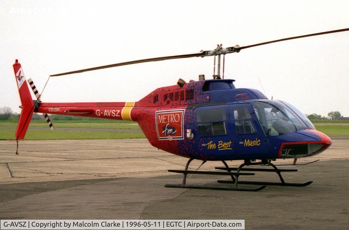 G-AVSZ, 1968 Agusta AB-206B JetRanger II C/N 8032, Agusta Bell 206B. At Cranfield Airfield, Beds, UK.