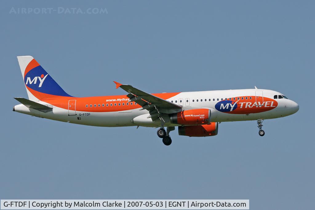 G-FTDF, 1994 Airbus A320-231 C/N 437, Airbus A320-231. On approach to Rwy 07 at Newcastle Airport.