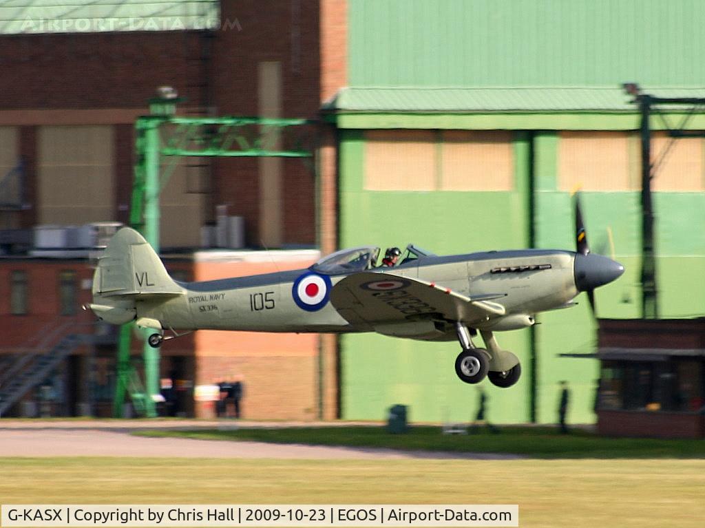 G-KASX, 1946 Supermarine 395 Seafire F.XVII C/N FLWA 25488, wearing its former Royal Navy ID SX336 and codes VL/105