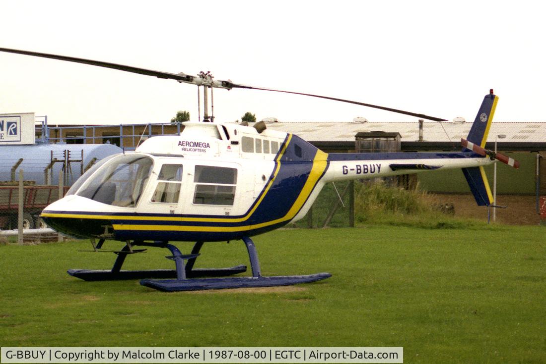 G-BBUY, 1973 Bell 206B JetRanger II C/N 1232, Bell 206B. At Cranfield Airfield, Beds, UK in 1987.