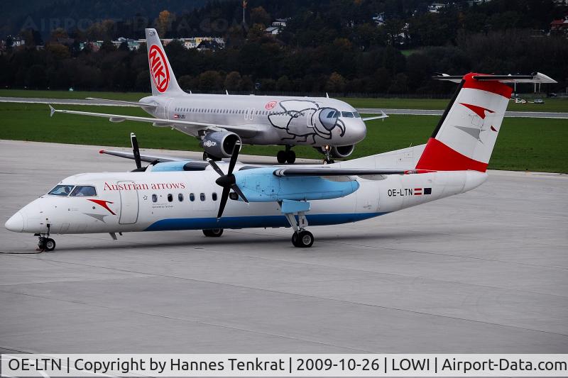 OE-LTN, 1998 De Havilland Canada DHC-8-314Q Dash 8 C/N 531, Austrian arrows Dash8-Q300 (OE-LTN) and flyNIKI Airbus A320 (OE-LEU)