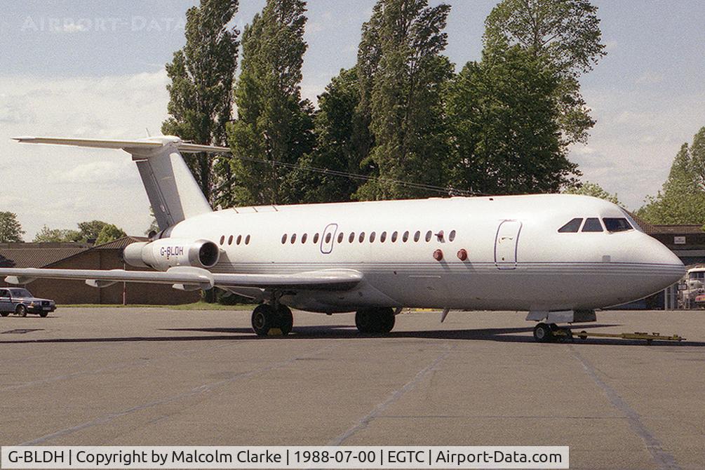 G-BLDH, 1984 BAC 111-492GM One-Eleven C/N BAC.262, British Aerospace 492GM One Eleven at Cranfield Airport in 1988. First flown on July 9 1984, Delta Hotel was the last 1-11 manufactured by BAC prior to the transfer of production to Romania. It now resides in Indonesia as PK-TRU.