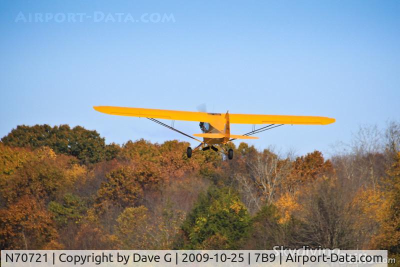 N70721, Piper J3C-65 Cub Cub C/N 17759, J3 Cub departing Ellington, CT