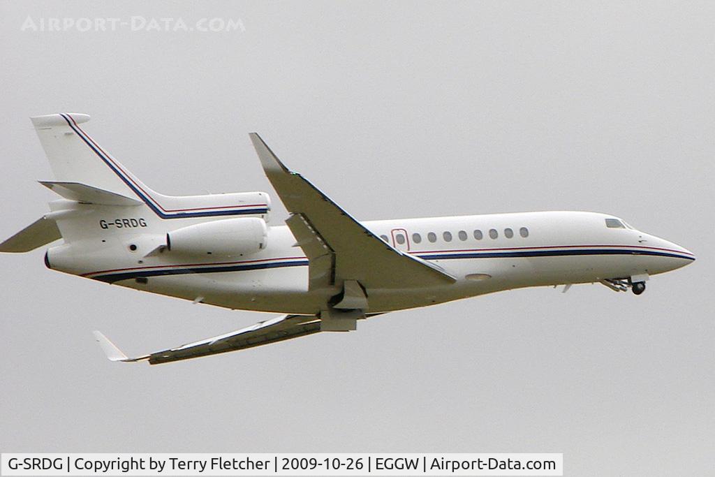 G-SRDG, 2008 Dassault Falcon 7X C/N 36, Falcon 7X departs Luton