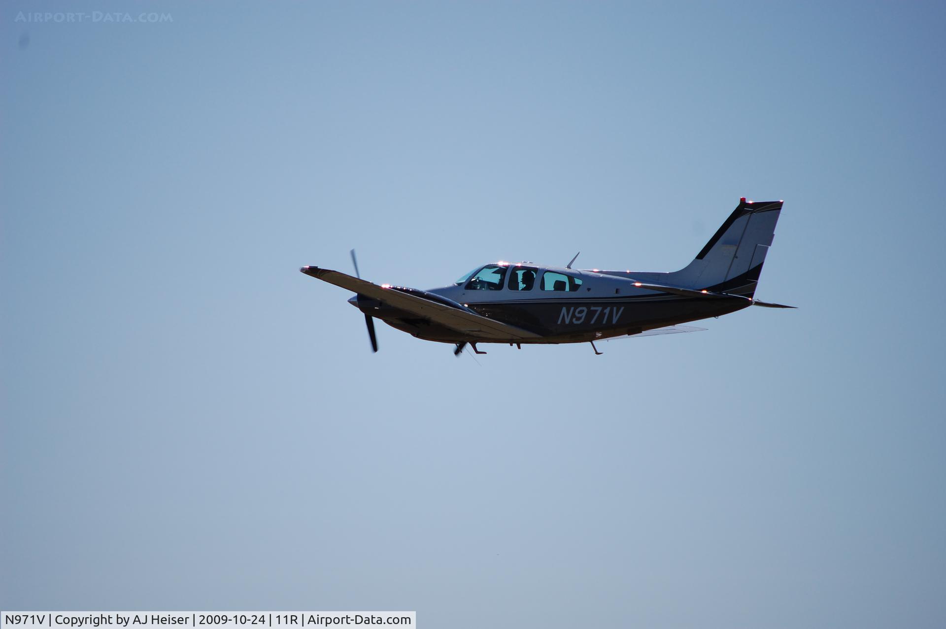 N971V, 1979 Beech B-55 C/N TC-2254, N971V on departure rwy 16 at 11R