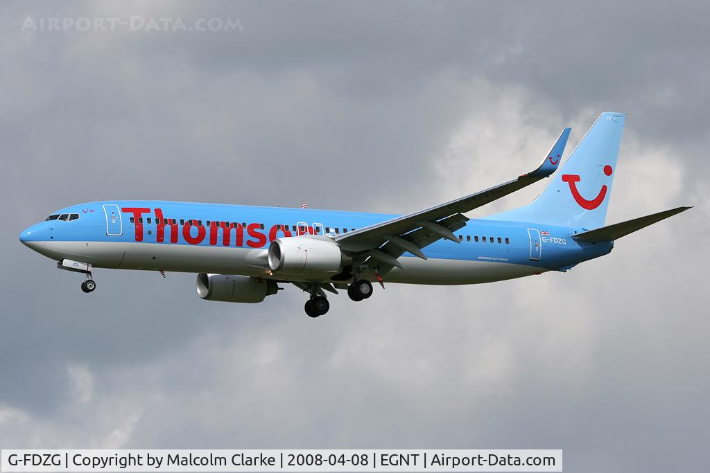 G-FDZG, 2008 Boeing 737-8K5 C/N 35139, Boeing 737-8K5. On approach to Rwy 25 at Newcastle Airport.