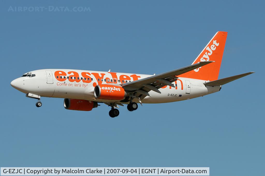 G-EZJC, 2000 Boeing 737-73V C/N 30237, Boeing 737-73V. On approach to Rwy 25 at Newcastle Airport.