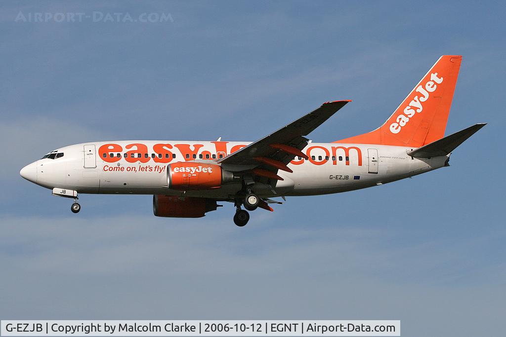 G-EZJB, 2000 Boeing 737-73V C/N 30236, Boeing 737-73V on approach to Rwy 25 at Newcastle Airport.