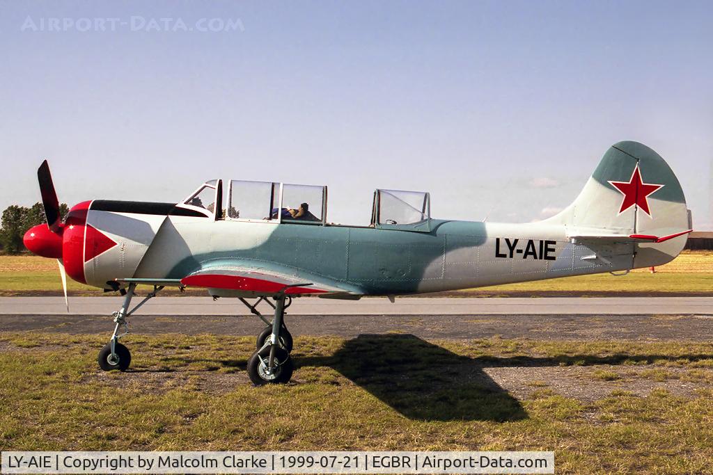 LY-AIE, 1989 Bacau Yak-52 C/N 899907, Bacau YAK-52. At Breighton Airfield, North Yorks, UK.