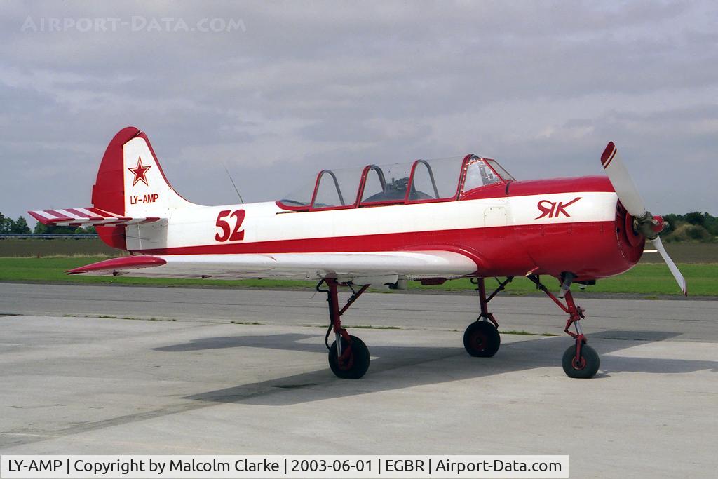 LY-AMP, 1980 Bacau Yak-52 C/N 800708, Bacau YAK-52 in Russian AF colours at Breighton Airfield, North Yorks, UK.