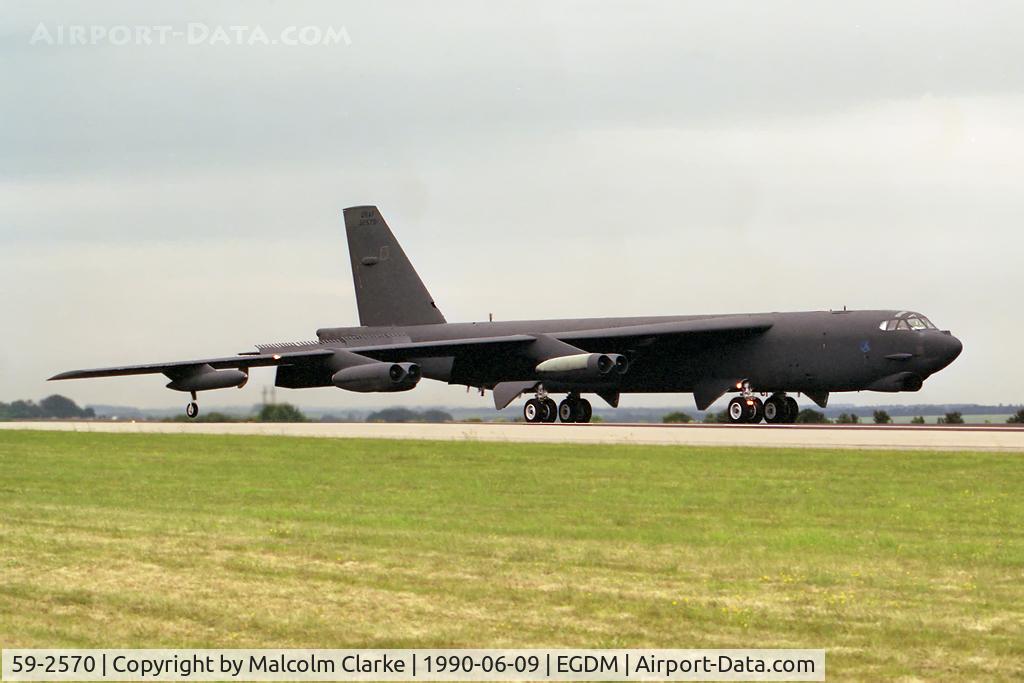 59-2570, 1959 Boeing B-52G Stratofortress C/N 464333, Boeing B-52G Stratofortress'Old Baldy' from 2 BW Barksdale AFB, Louisiana and seen at the Battle of Britain Airshow, A&AEE, Boscombe Down in 1990.