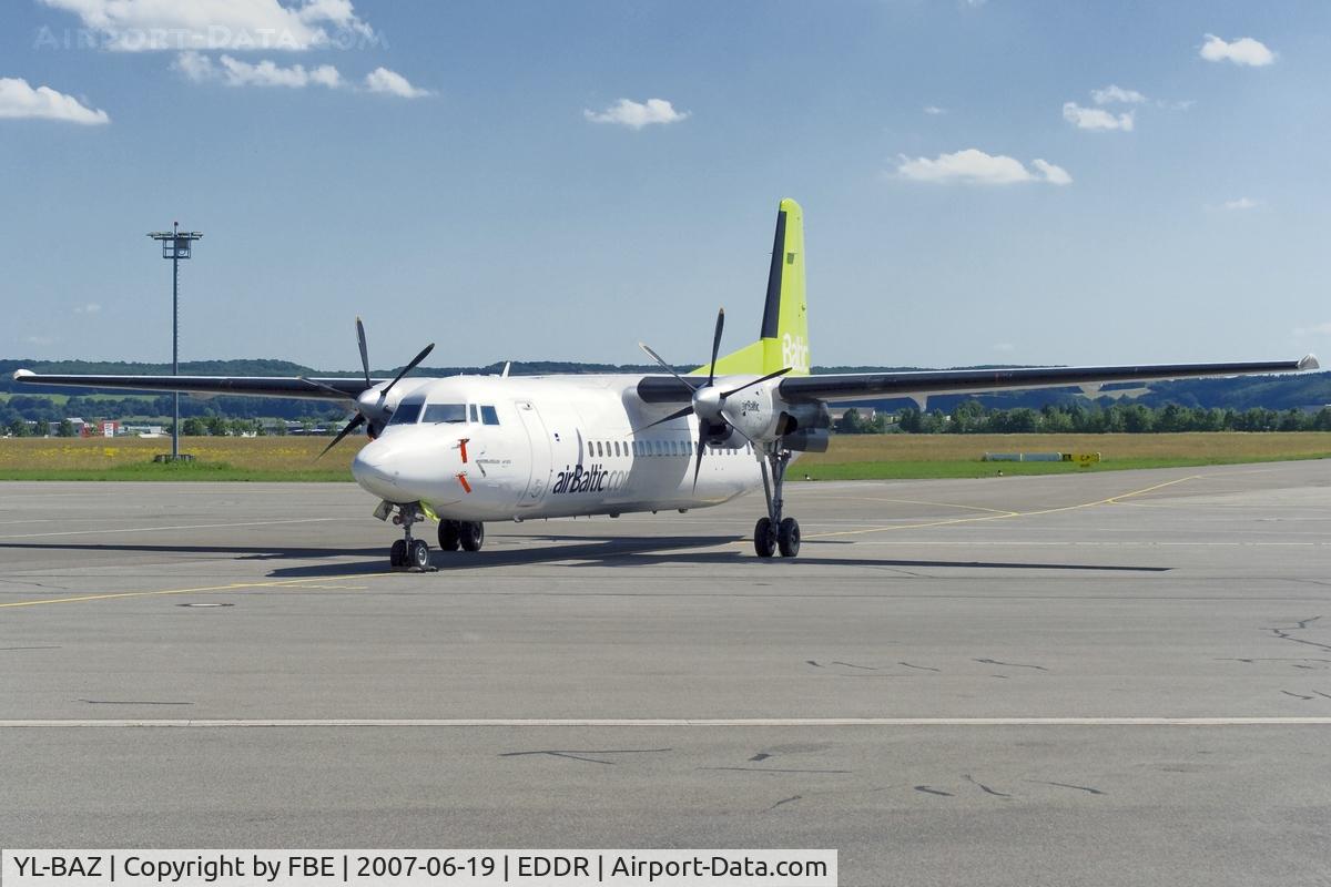 YL-BAZ, 1989 Fokker 50 C/N 20153, Air Baltic Fokker 50 at its stand at EDDR