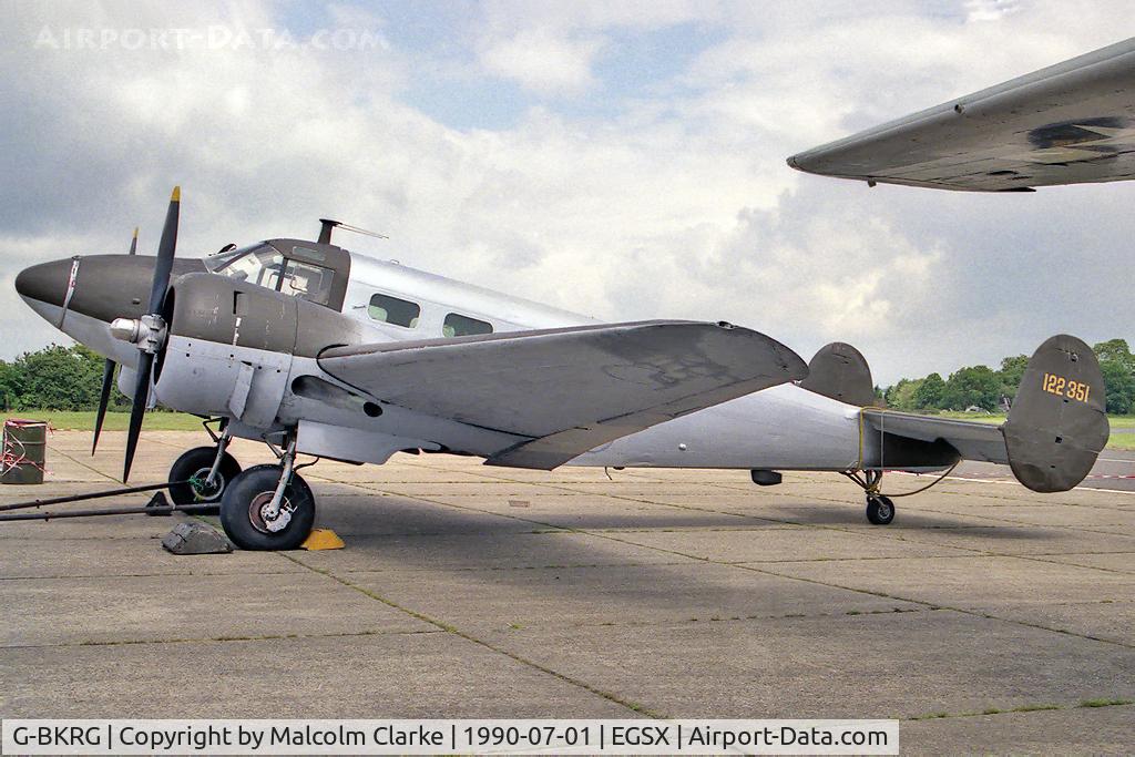 G-BKRG, 1951 Beech C-45H Expeditor C/N AF-222, Beech C45H. Ex 51-11665, but now marked as '122351'. North Weald Airfield, July 1990.