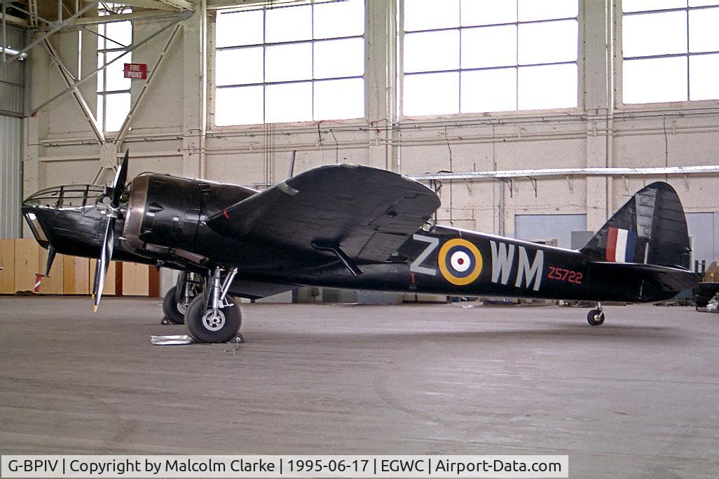 G-BPIV, 1943 Bristol 149 Bolingbroke Mk.IVT C/N 10201, Bristol Bolingbroke lVT. The second of two Bolingbrokes renovated at Duxford, the first V6028, was destroyed in a crash in 1987. This second aircraft was reconstructed from Bolingbroke cn 10201 and first flew in 1993 finished a black night intruder.