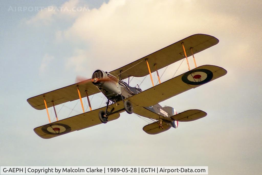G-AEPH, 1918 Bristol F.2B Fighter C/N 7575, Bristol Fighter F2B. As D8096 of the Royal Air Force on De Havilland Day at The Shuttleworth Trust, Old Warden, Beds, UK  in 1989.
