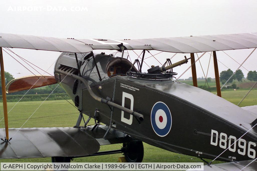 G-AEPH, 1918 Bristol F.2B Fighter C/N 7575, Bristol Fighter F2B. During 'Flying in the Evening Air' at The Shuttleworth Trust, Old Warden, Beds, UK in 1989.