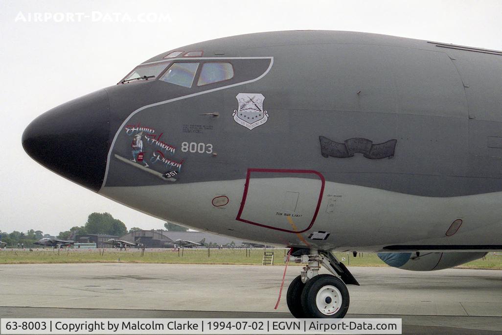 63-8003, 1963 Boeing KC-135R Stratotanker C/N 18620, Boeing KC-135A Stratotanker. From FY63, 351 ARS, 100ARW [D] based at RAF Mildenhall and seen at RAF Brize Norton's Photocall 94.
