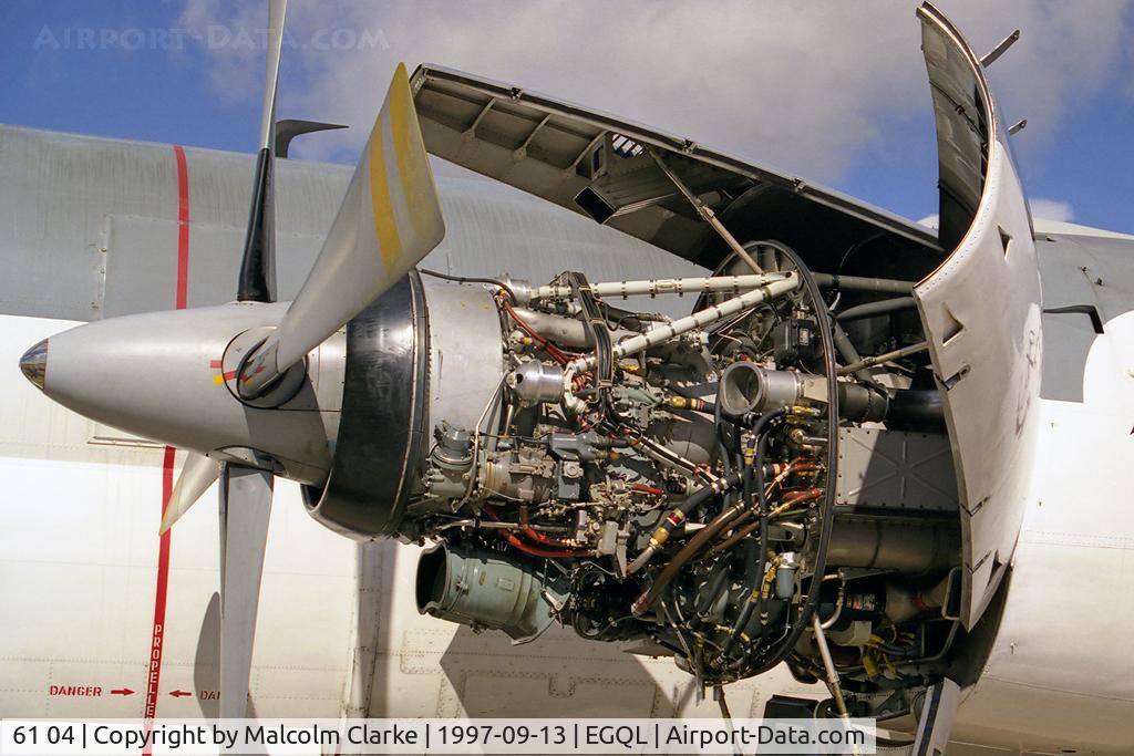 61 04, Breguet 1150 Atlantic C/N 8, Breguet Br-1150 Atlantique. A close-up of one of the two Rolls Royce Tyne 20 engines that power this maritime patrol aircraft. Seen here at the Battle of Britain Airshow RAF Leuchars in 1997.