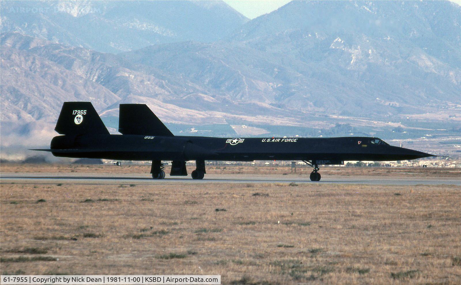 61-7955, 1961 Lockheed SR-71A Blackbird C/N 2006, KSBD 1981 Norton AFB airshow what a great surprise to see this SR71 doing a flying display