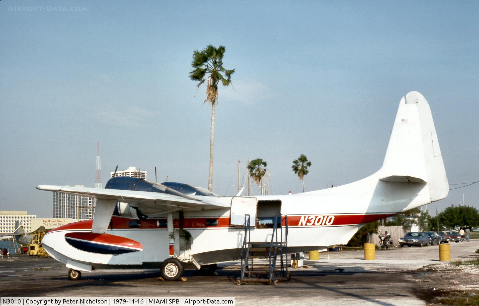 N3010, 1949 Grumman G-73 Mallard C/N J-43, G-73 Mallard of Chalk's Intnl Airline at the Watson Island base in November 1979.