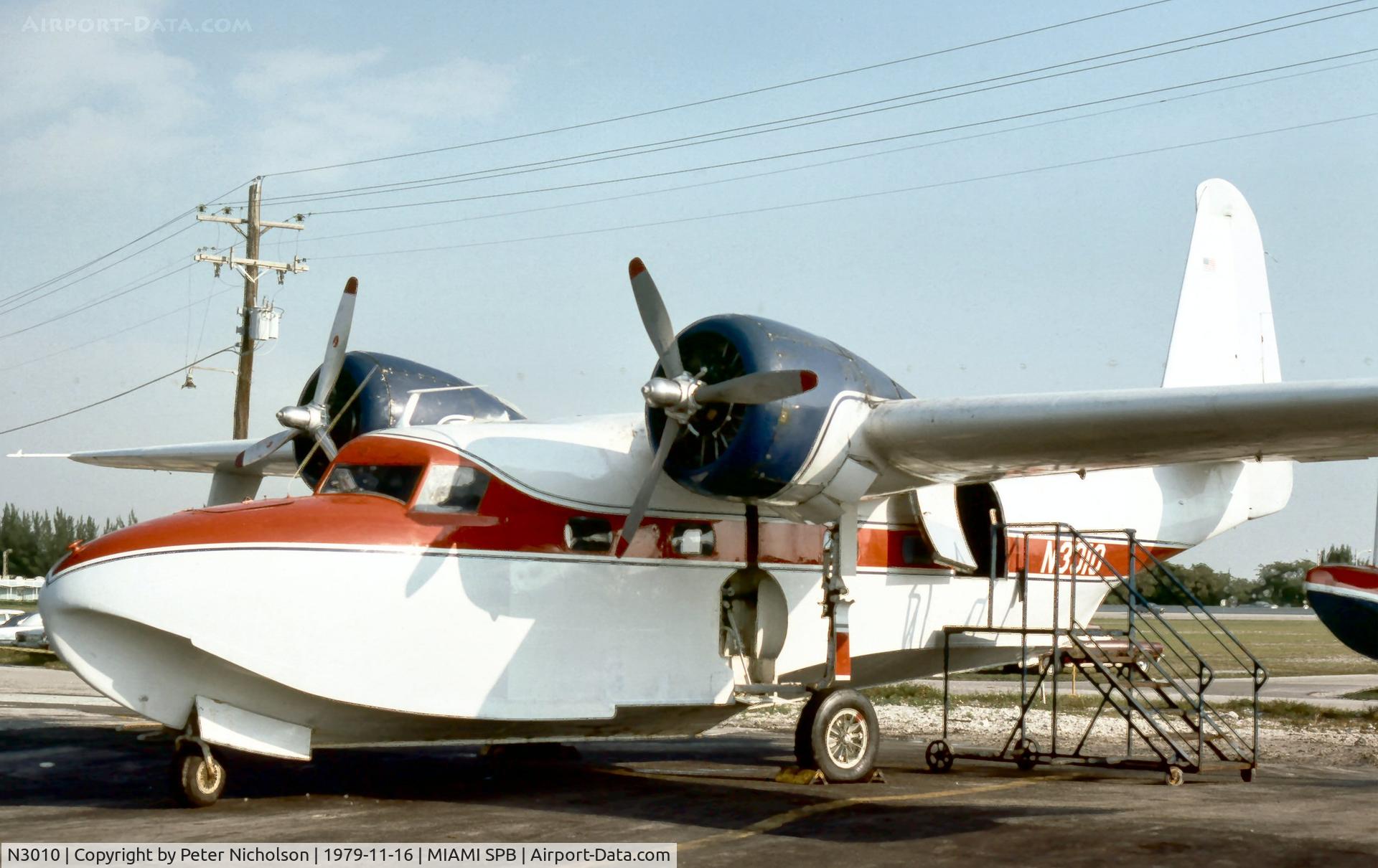 N3010, 1949 Grumman G-73 Mallard C/N J-43, Another view of one of Chalk's Intnl Airline's Mallards seen at Watson Island, Miami in November 1979.