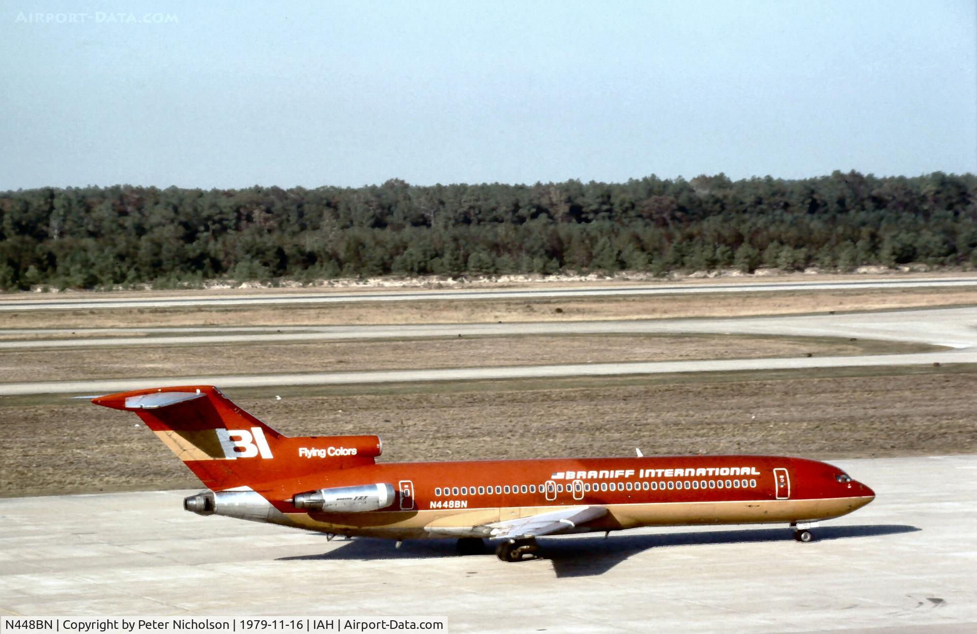 N448BN, 1976 Boeing 727-227 C/N 21249, Boeing 727-227 of Braniff International seen at Houston in November 1979.